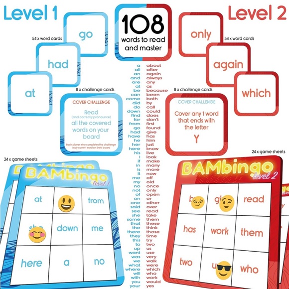 THE BAMBINO TREE Sight Word Bingo Game Level 1 and 2 Learn to Read Vocabulary - Picture 4 of 8